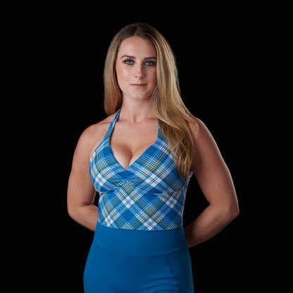 The "Marilyn" Sports Bra (Blue/Yellow Plaid)